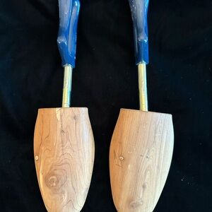 Wooden Shoe Trees with Blue Handles